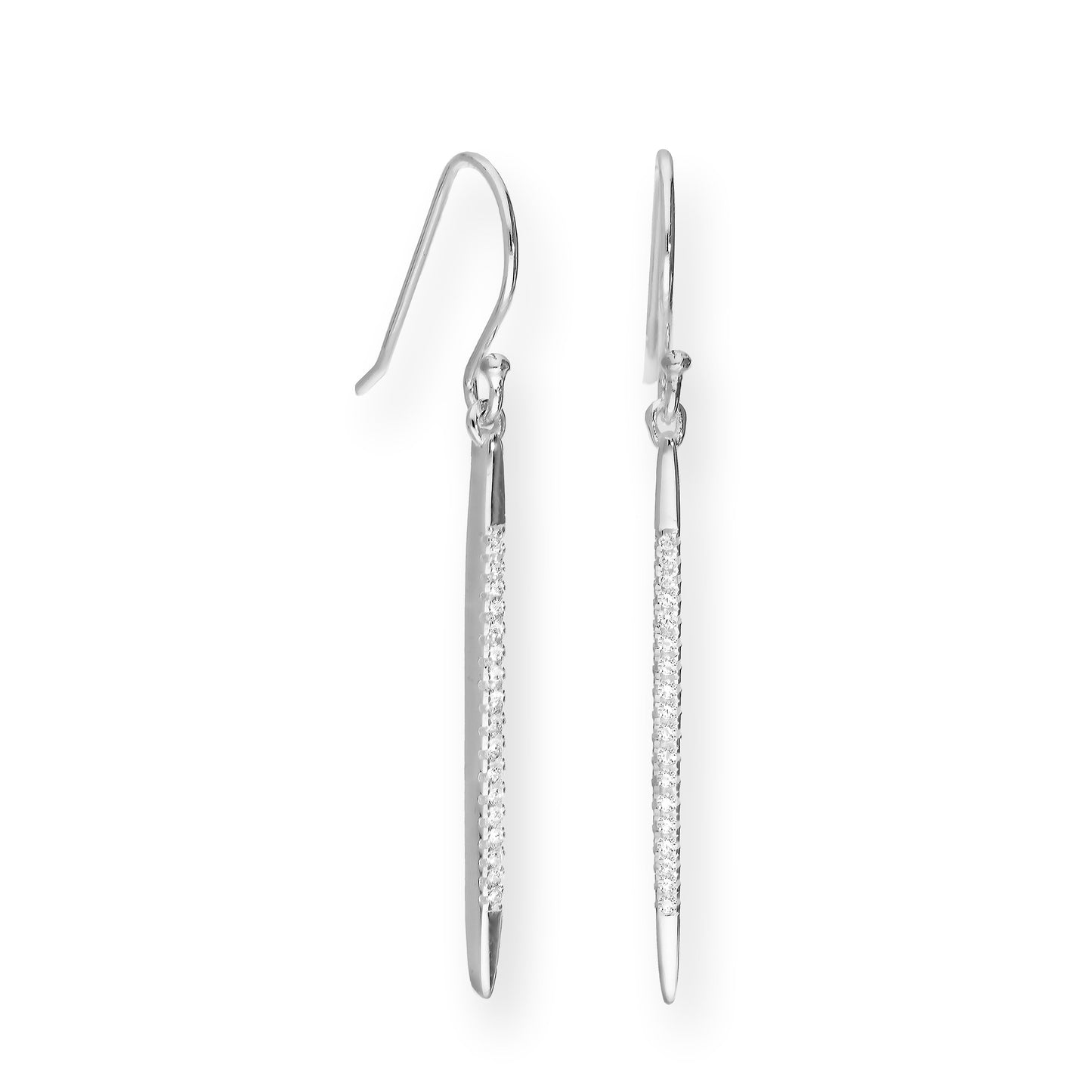Sterling Silver & Clear CZ Crystal Bar Dangle Drop Earrings