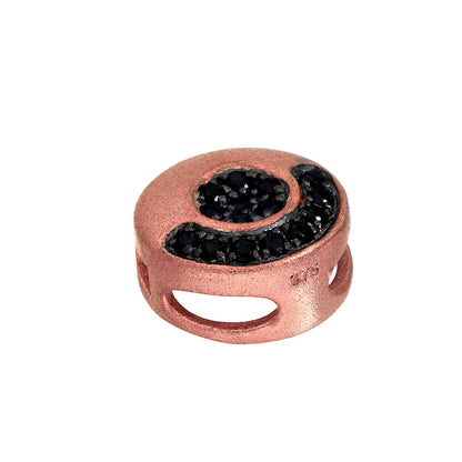 9ct Rose Gold & Black CZ Crystal Flat Round Bead Charm
