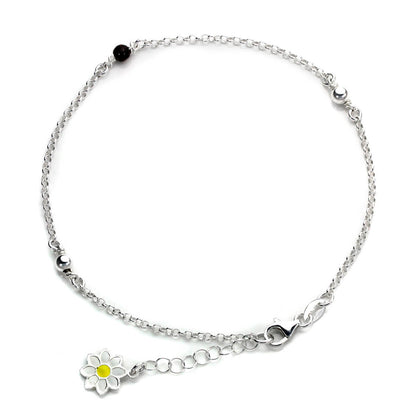 Sterling Silver Daisy & Bead Anklet