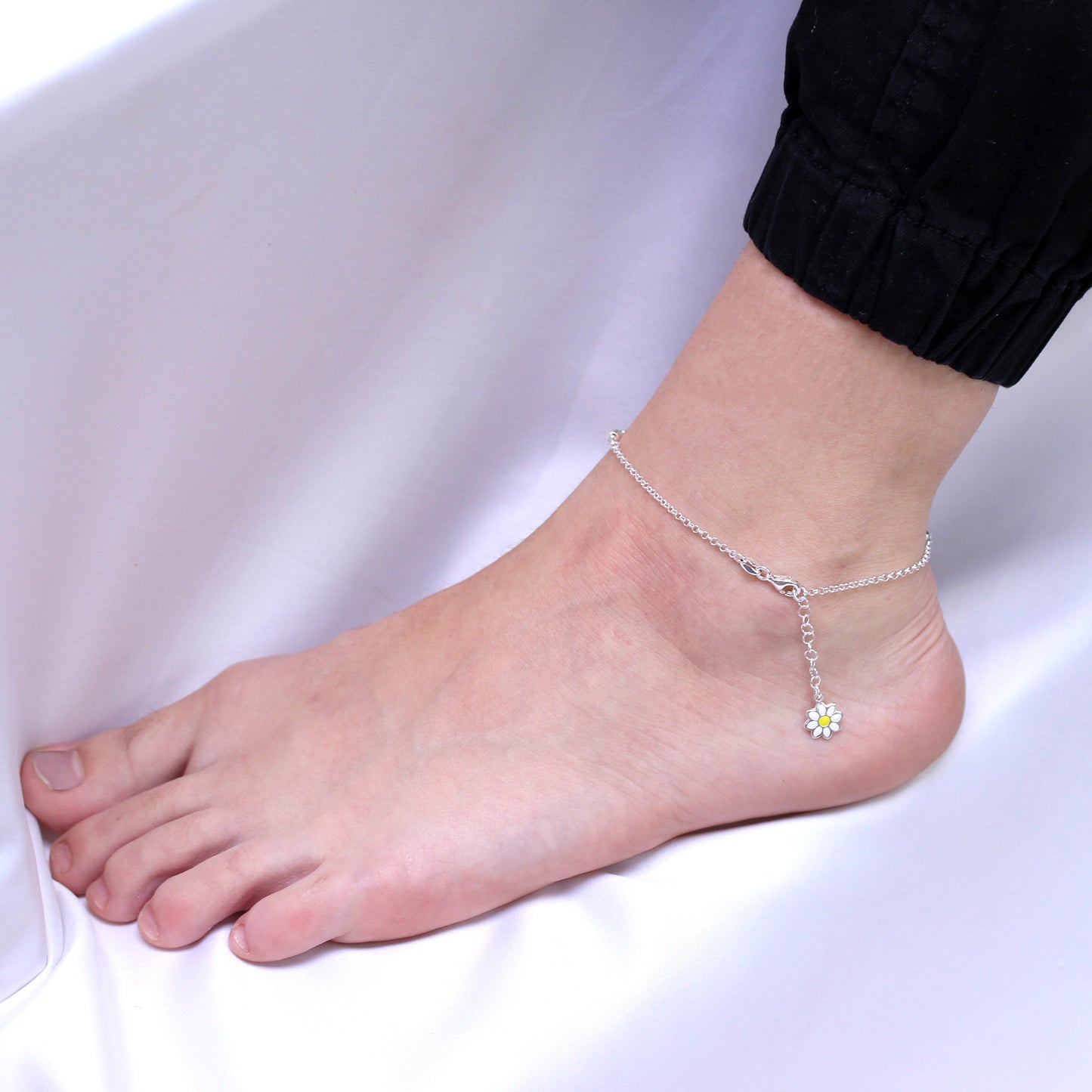 Sterlingsilber Gänseblümchen & Kügelchen Fußkette