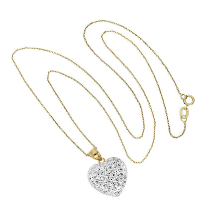 9ct Gold & Clear CZ Crystal Encrusted Heart Pendant Necklace 16 - 20 Inches