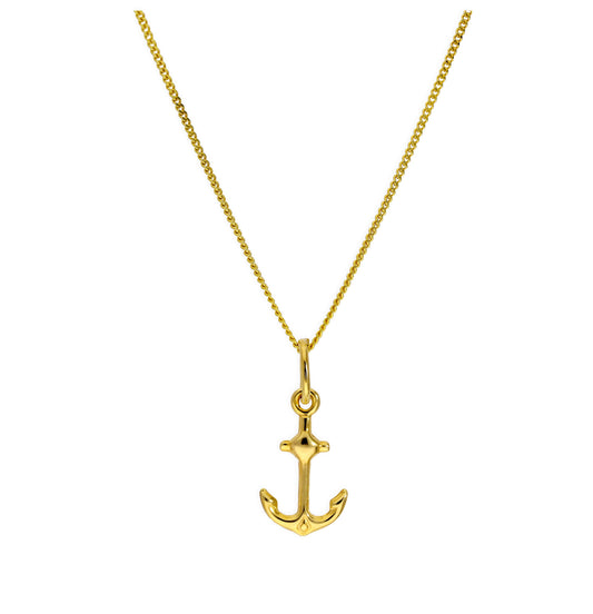 9ct Gold Ship Anchor Pendant Necklace 16 - 20 Inches