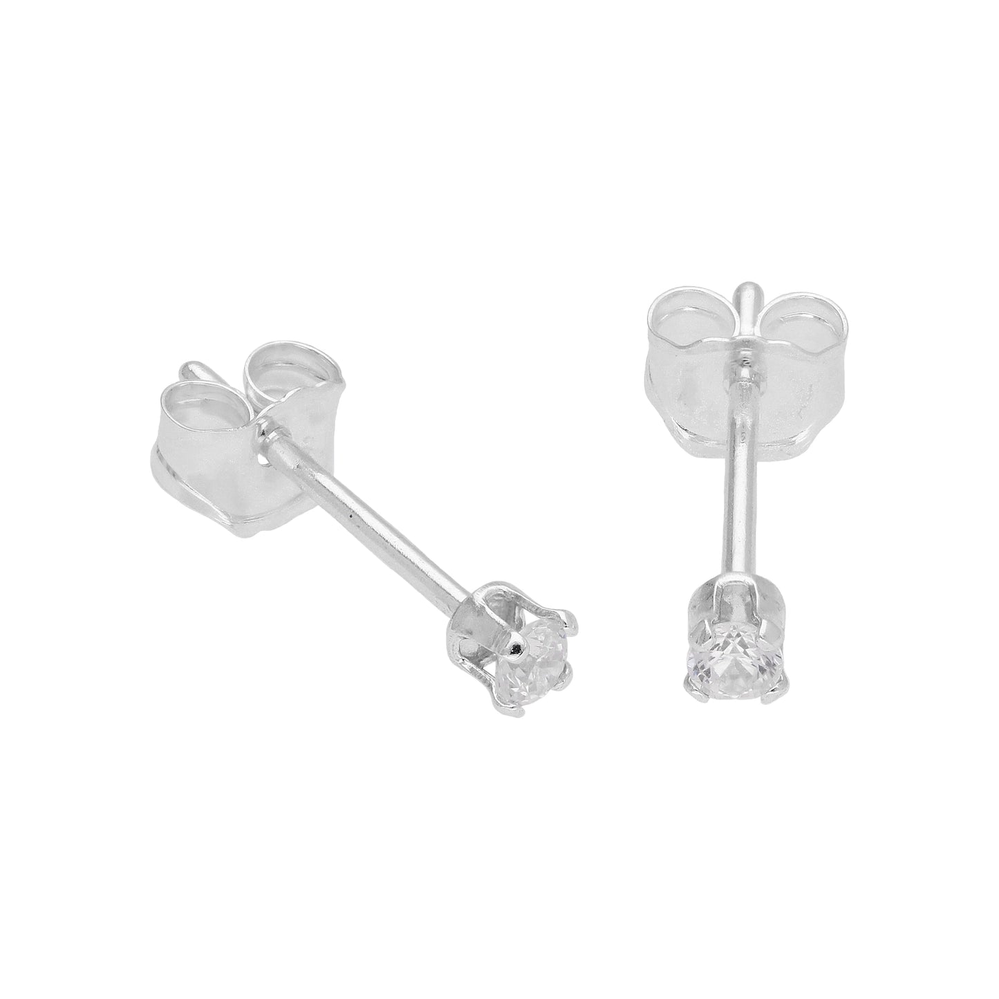 Sterling Silver Round CZ Stud Earrings