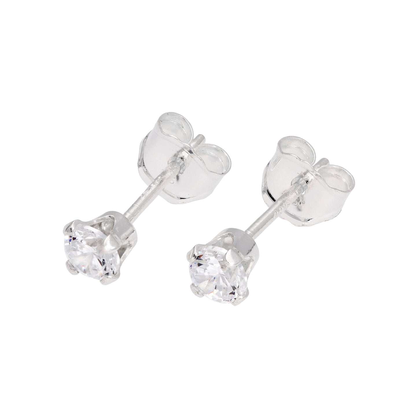 Sterling Silver Round CZ Stud Earrings