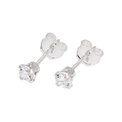 Sterling Silver Round CZ Stud Earrings