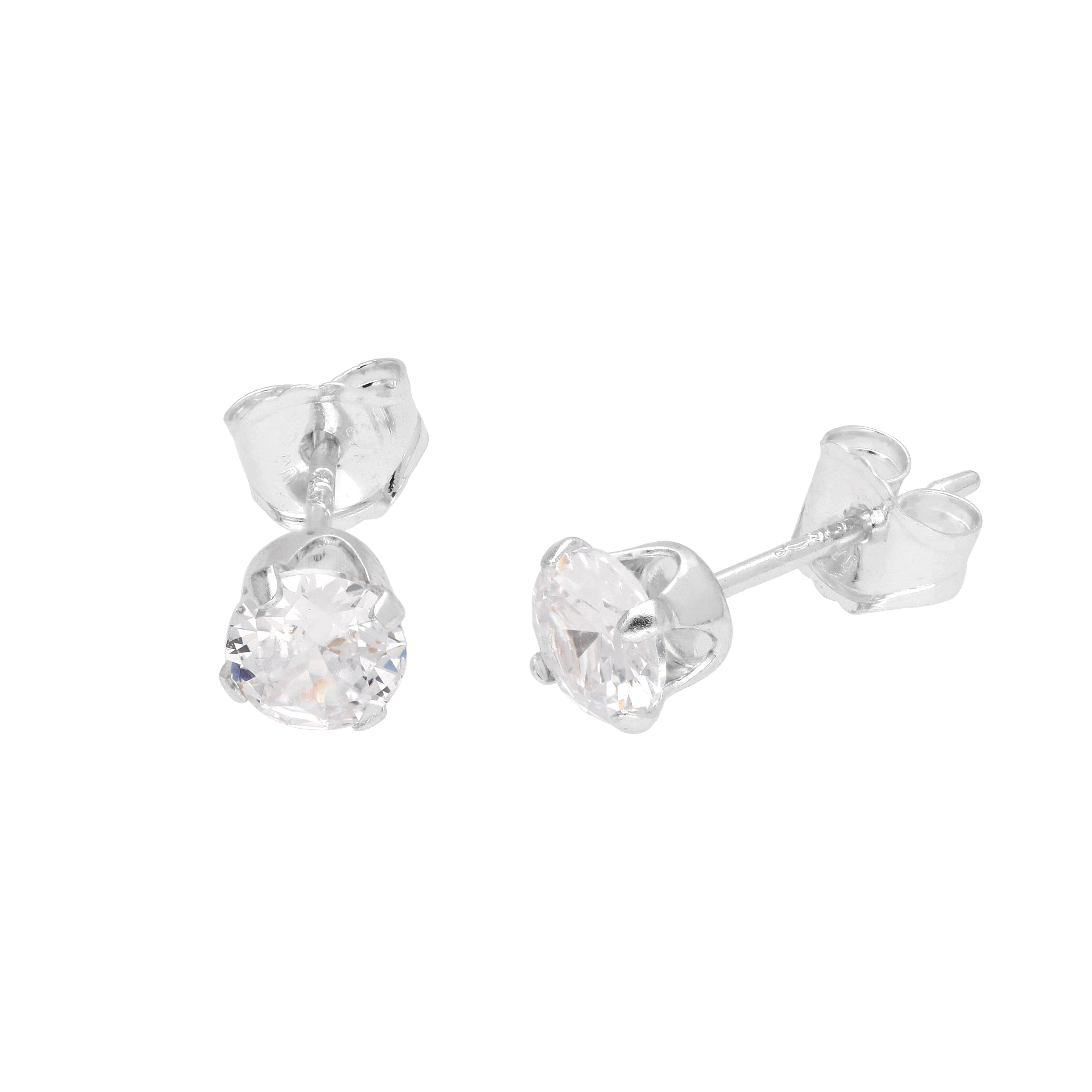 Sterling Silver Round CZ Stud Earrings