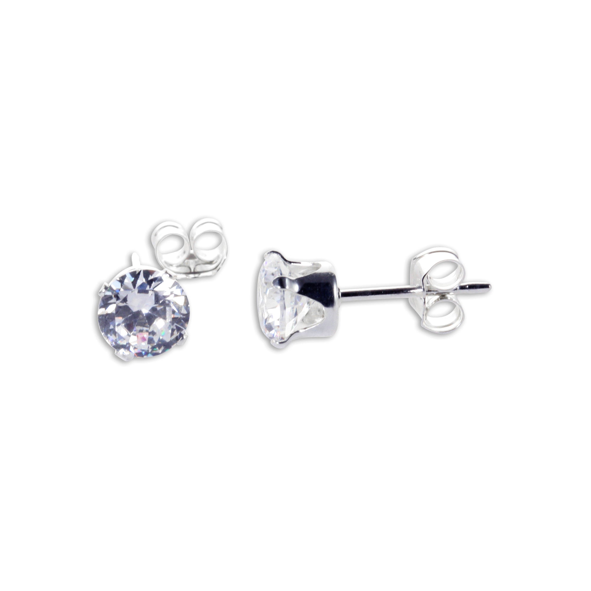 Sterling Silver Round CZ Stud Earrings