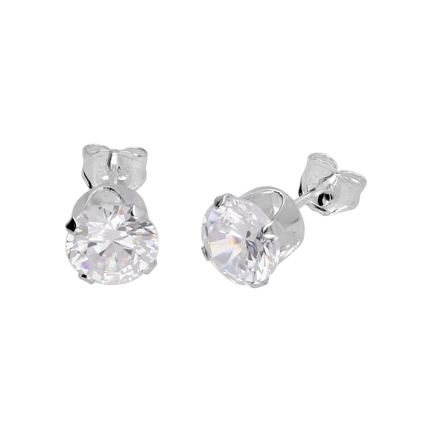 Sterling Silver Round CZ Stud Earrings