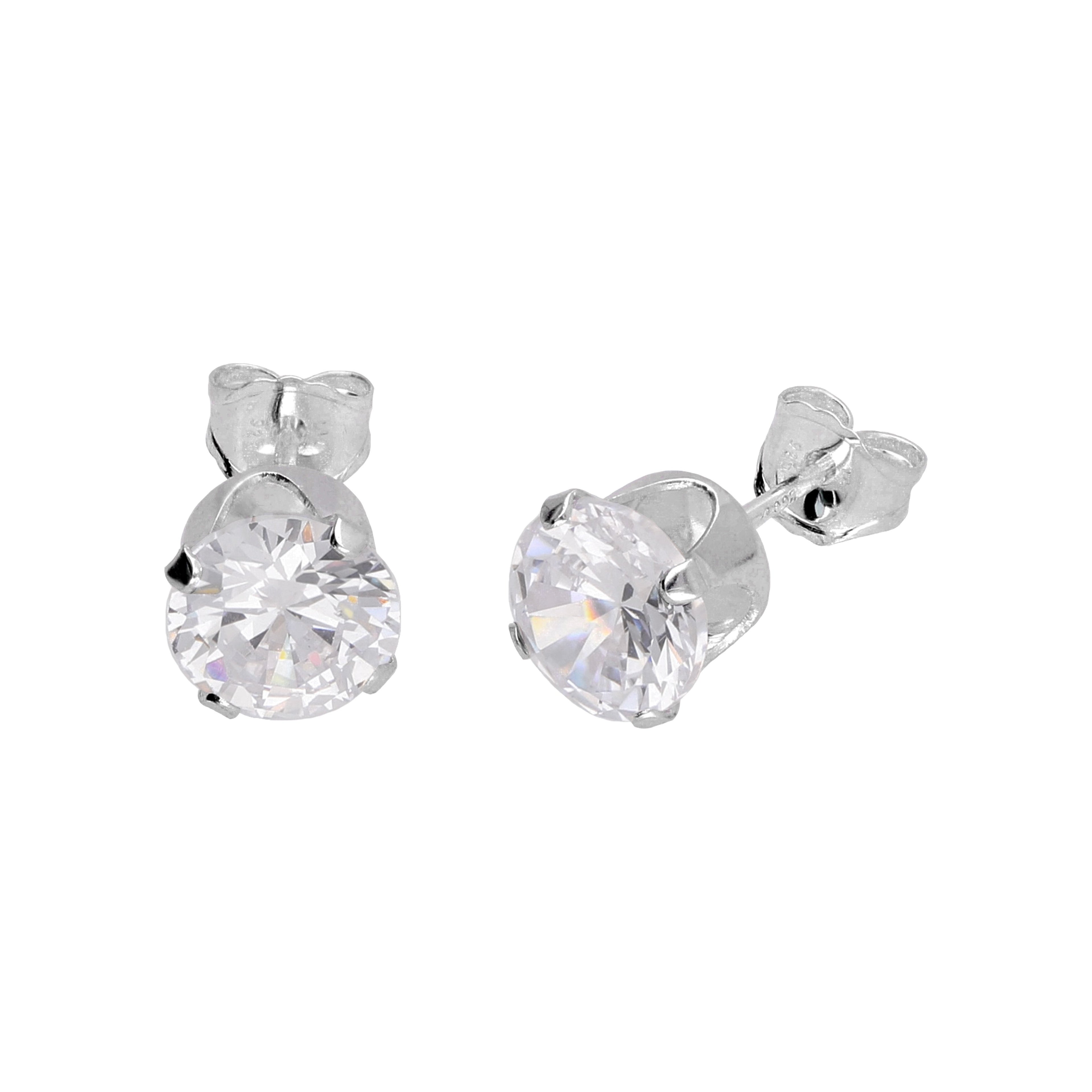 Sterling Silver Round CZ Stud Earrings