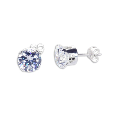 Sterling Silver Round CZ Stud Earrings
