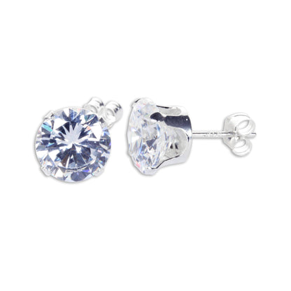 Sterling Silver Round CZ Stud Earrings