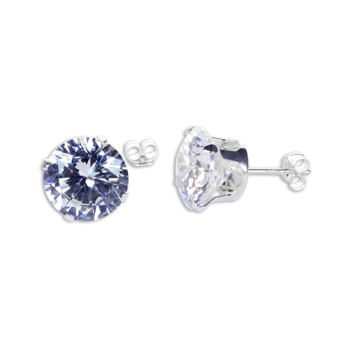 Sterling Silver Round CZ Stud Earrings