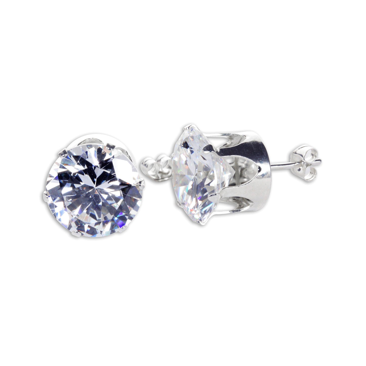Sterling Silver Round CZ Stud Earrings