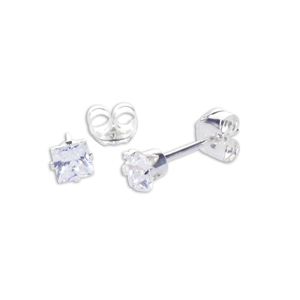 Sterling Silver Square CZ Stud Earrings