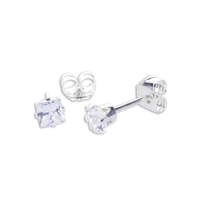 Sterling Silver Square CZ Stud Earrings