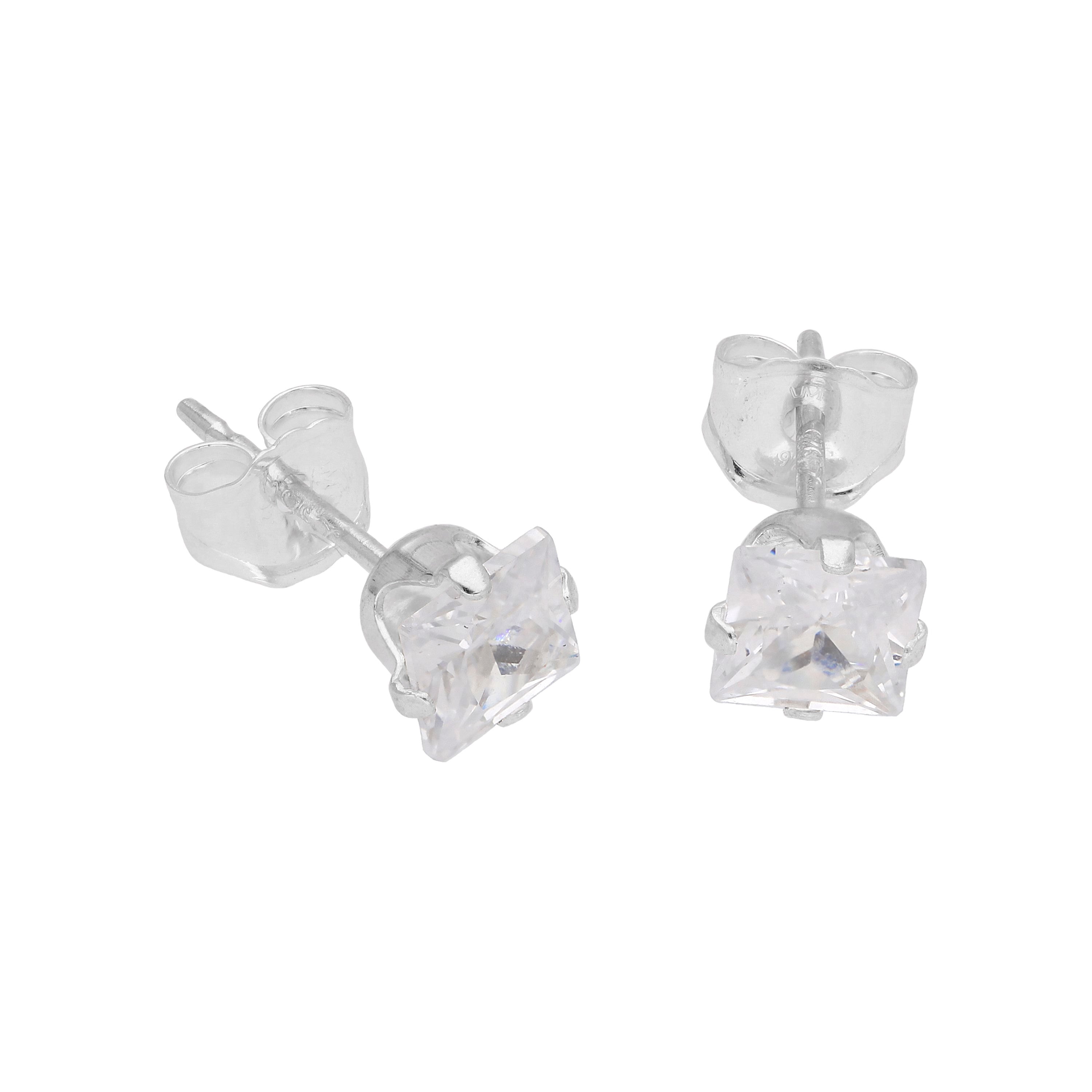 Sterling Silver Square CZ Stud Earrings