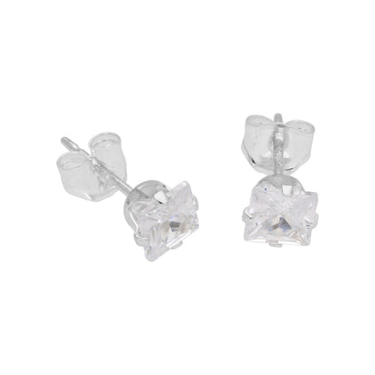 Sterling Silver Square CZ Stud Earrings