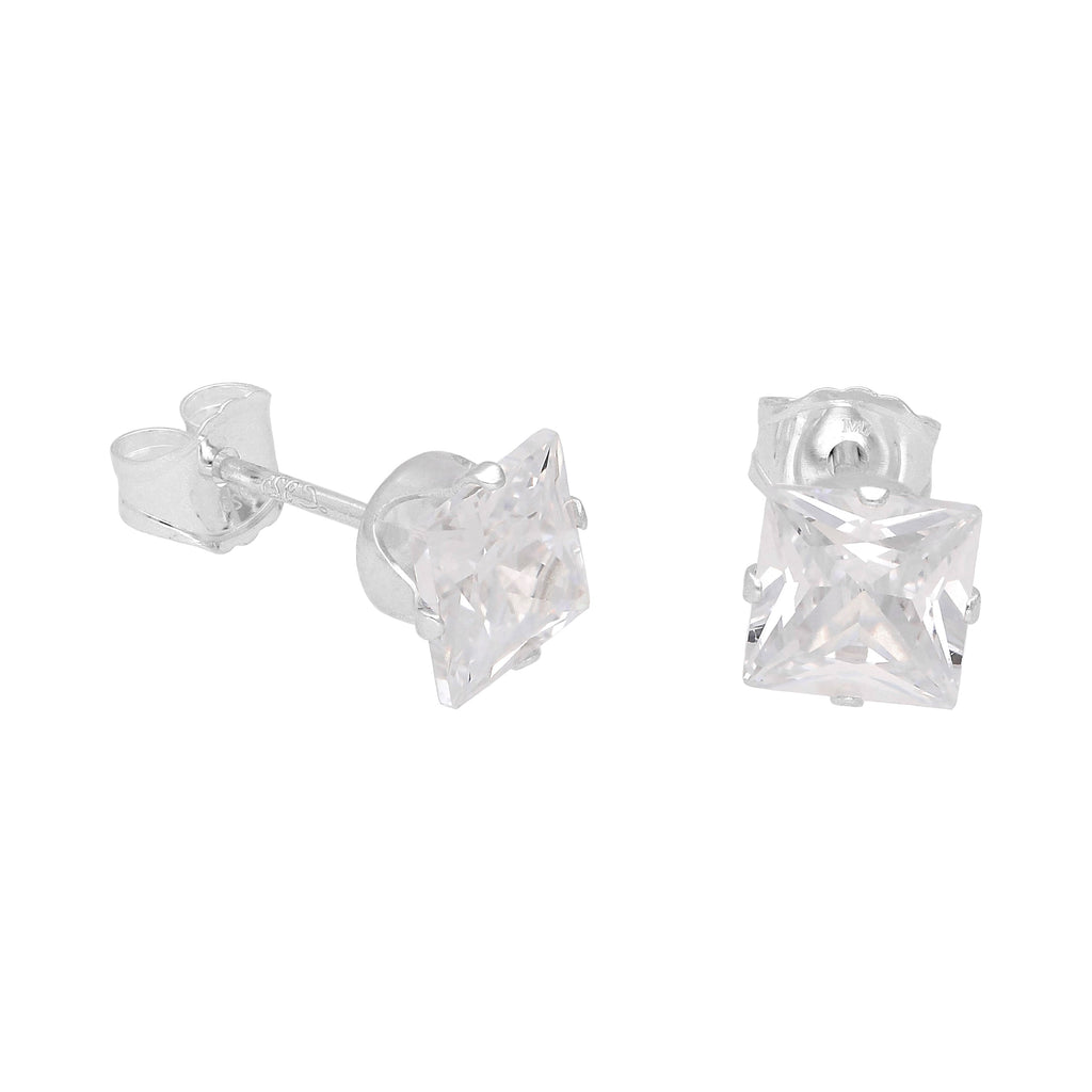 Sterling Silver Square CZ Stud Earrings