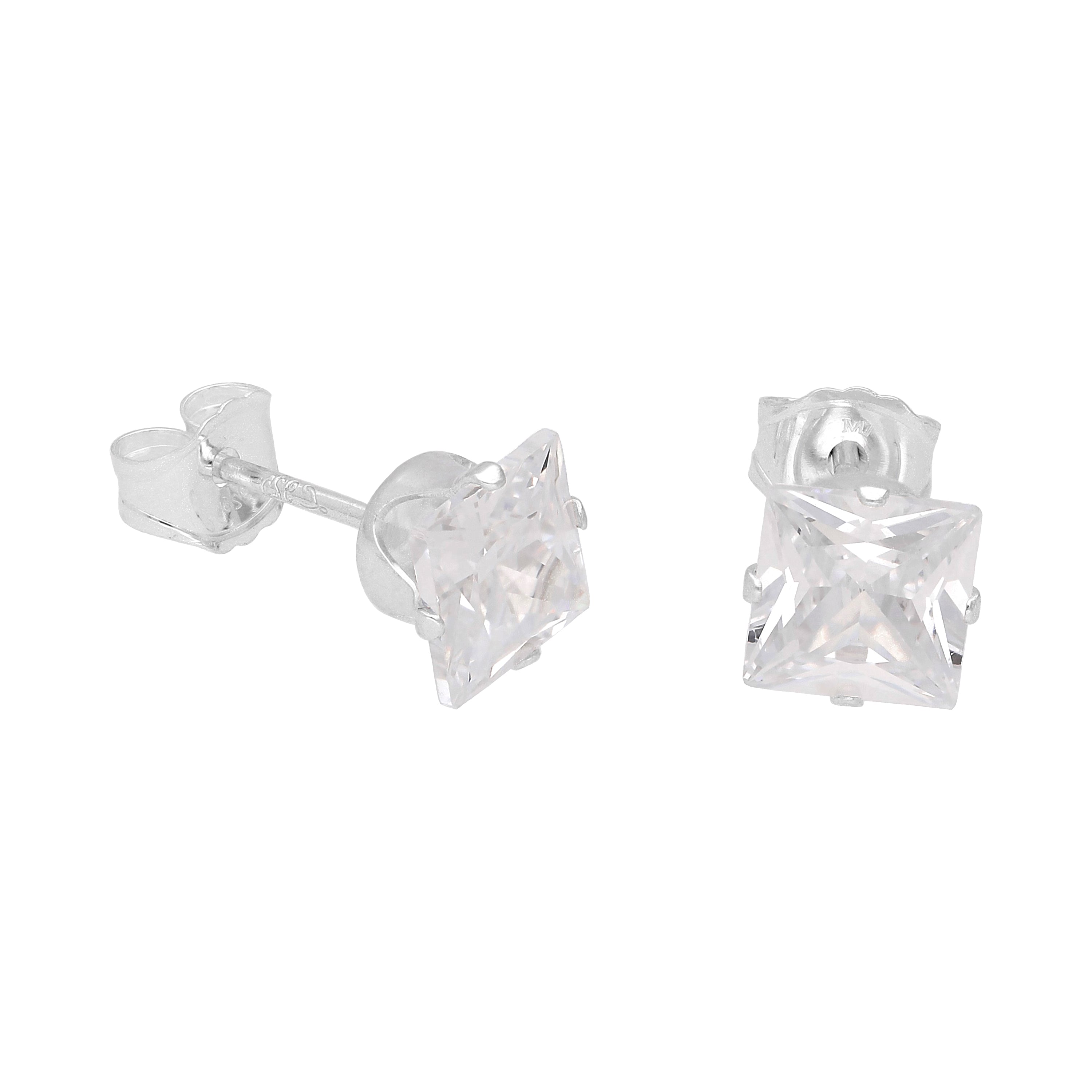 Sterling Silver Square CZ Stud Earrings
