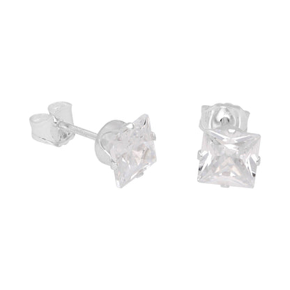 Sterling Silver Square CZ Stud Earrings