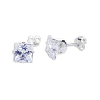Sterling Silver Square CZ Stud Earrings