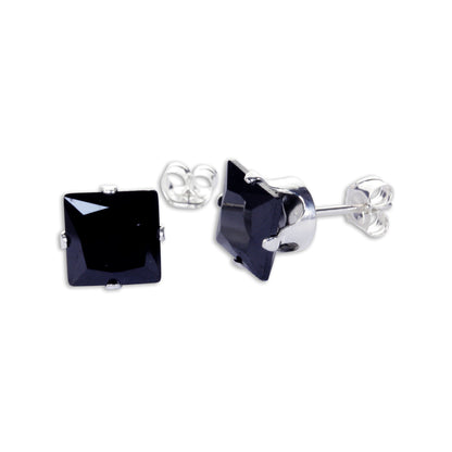 Sterling Silver Square CZ Stud Earrings