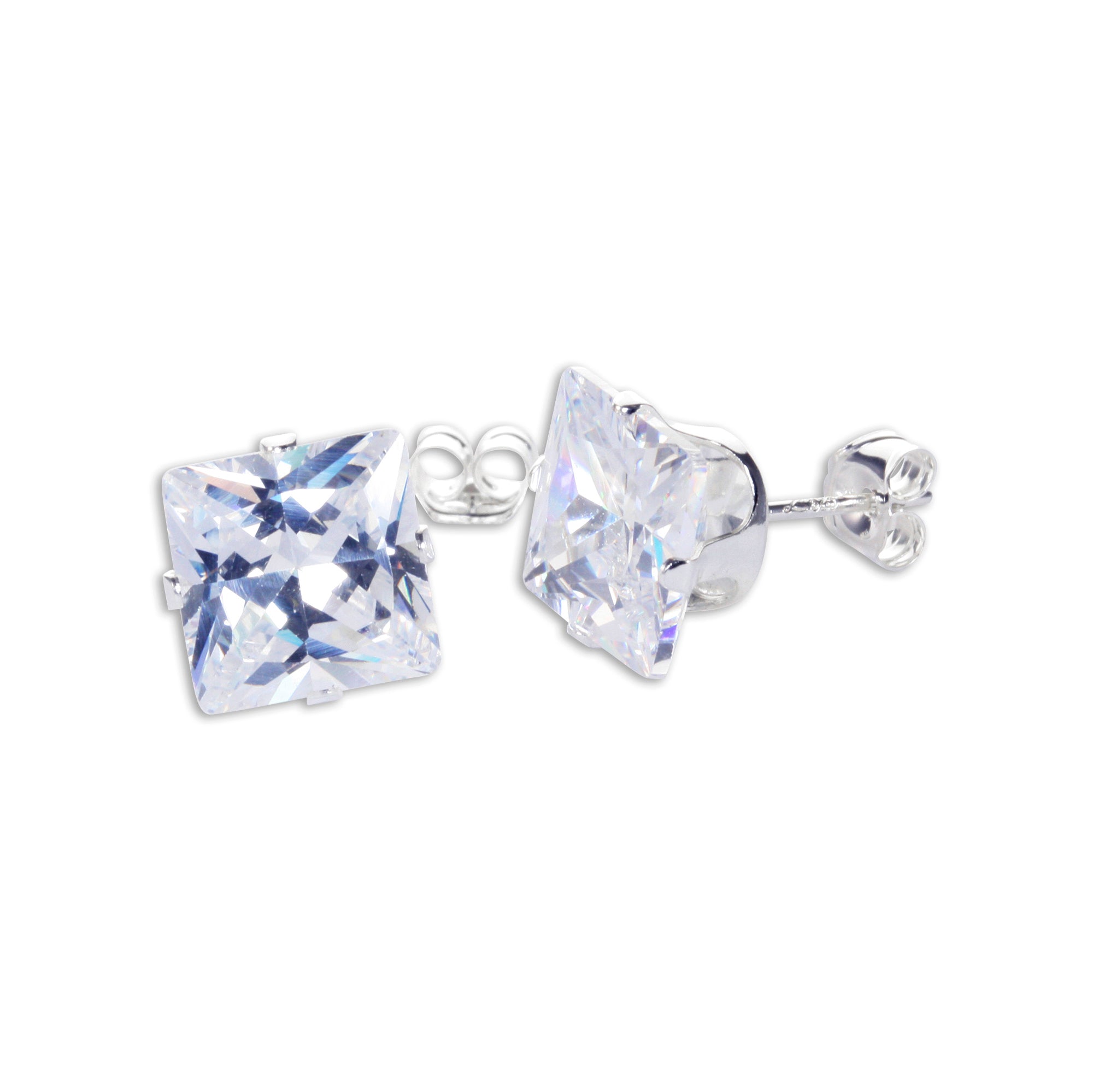 Sterling Silver Square CZ Stud Earrings