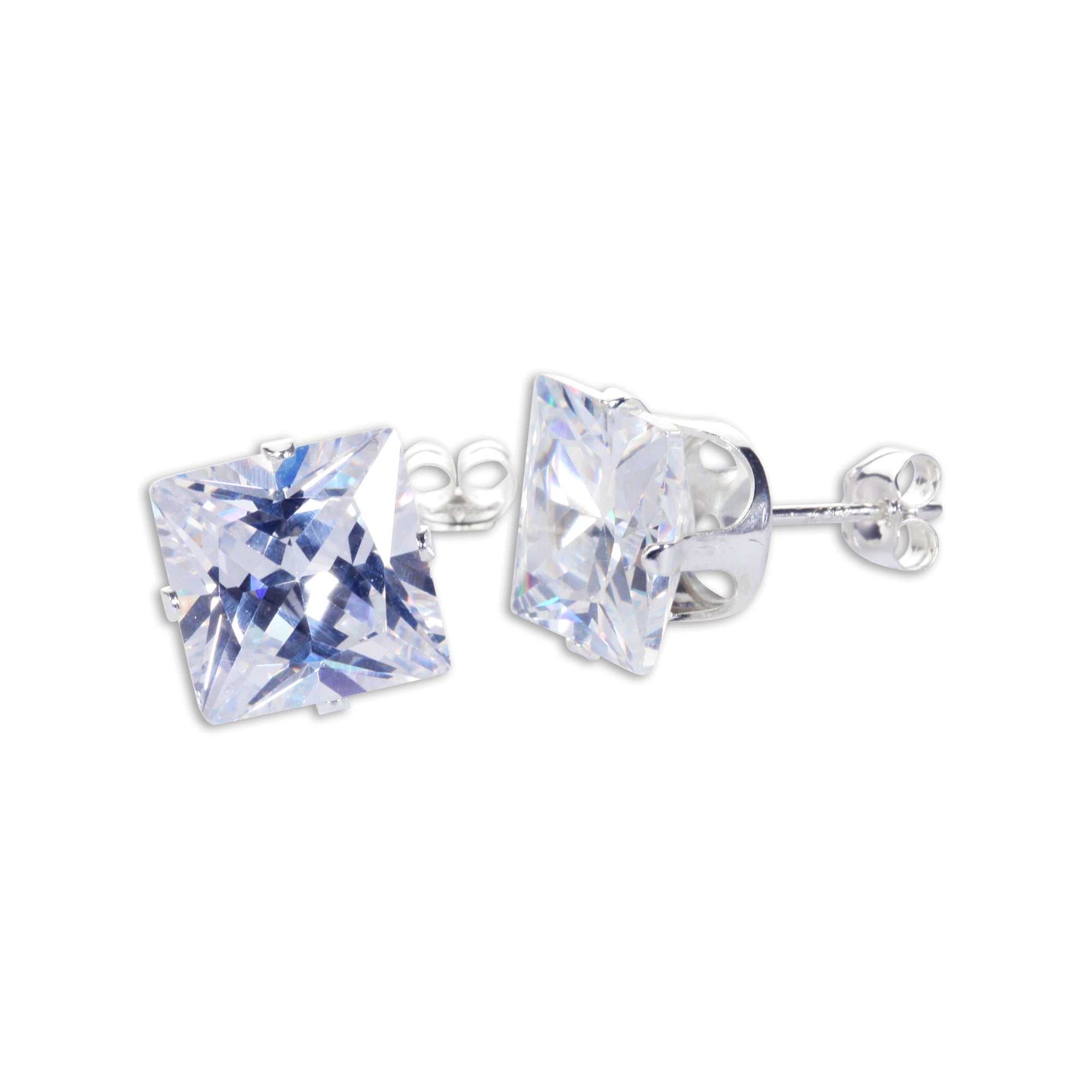 Sterling Silver Square CZ Stud Earrings