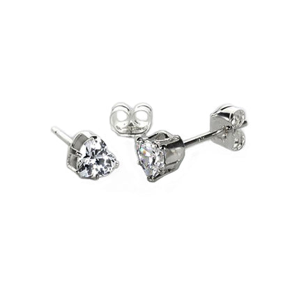 Sterling Silver Clear Heart CZ Stud Earrings