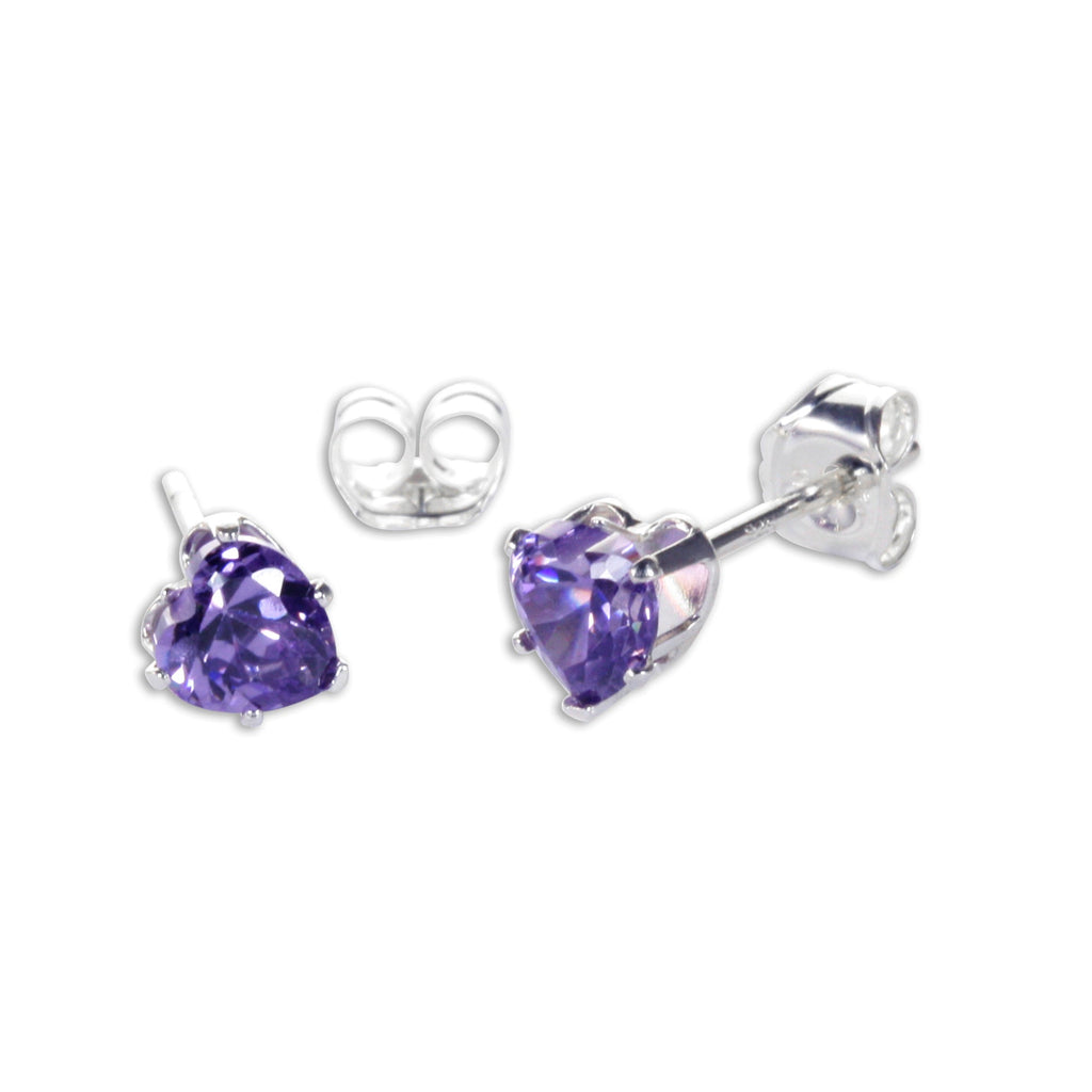 Sterling Silver 4mm Heart CZ Stud Earrings