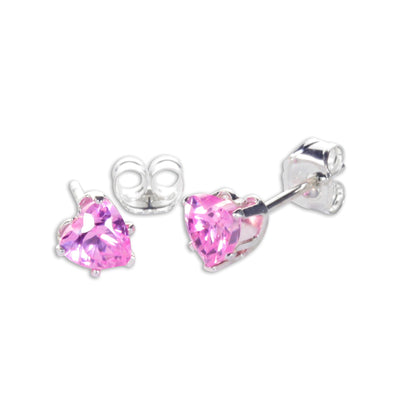 Sterling Silver 4mm Heart CZ Stud Earrings
