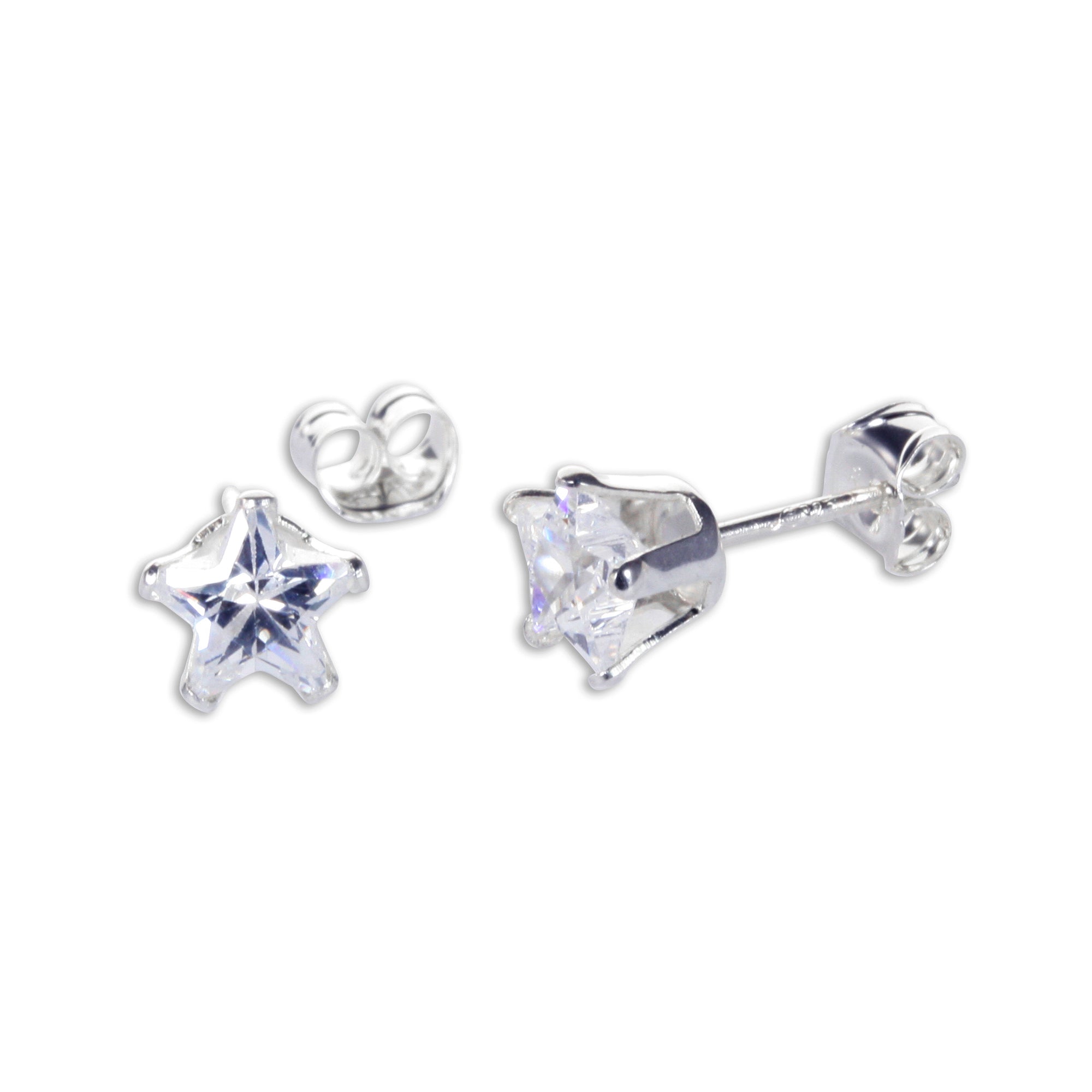 Sterling Silver Clear Star CZ Stud Earrings