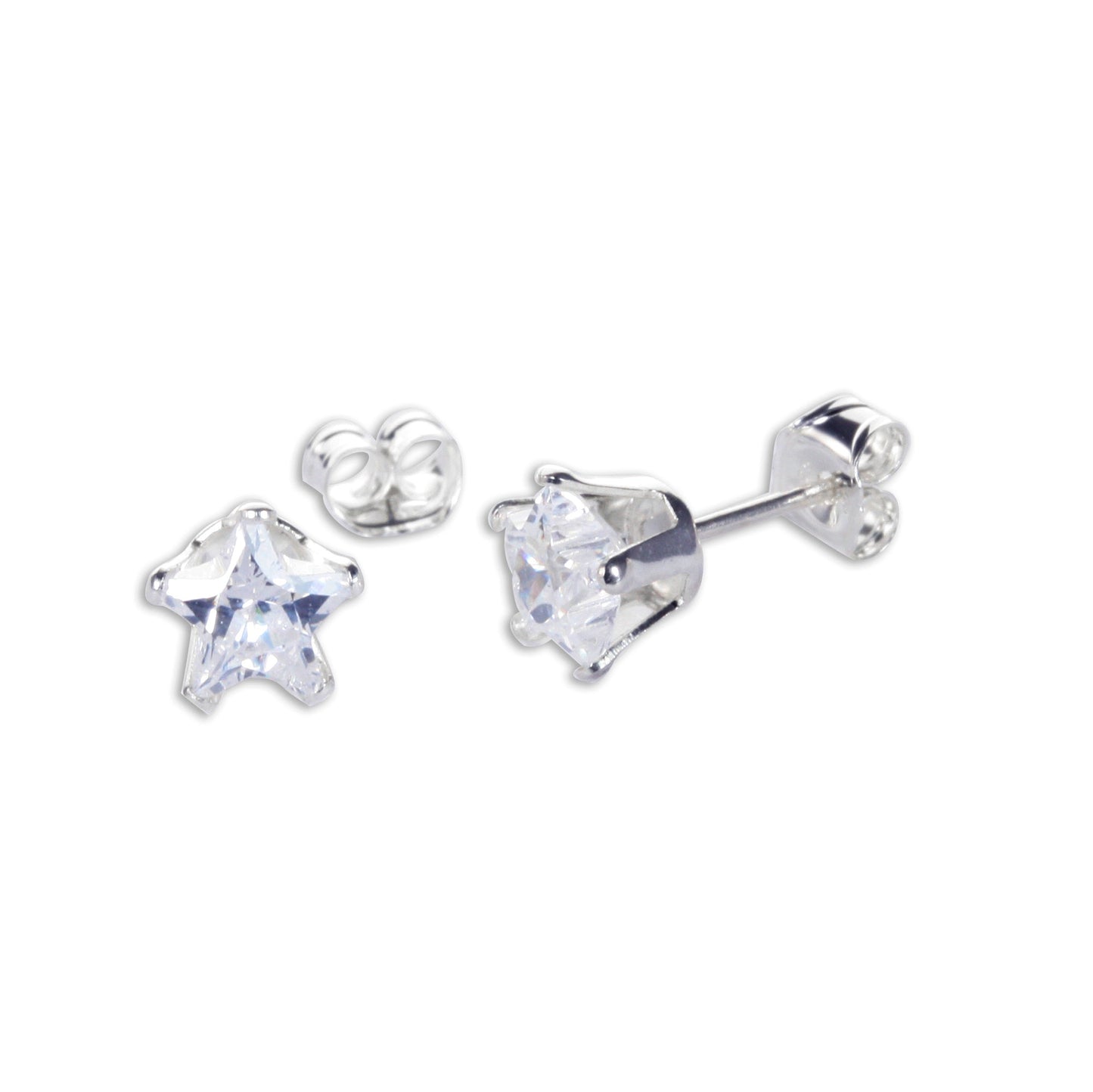 Sterling Silver Clear Star CZ Stud Earrings