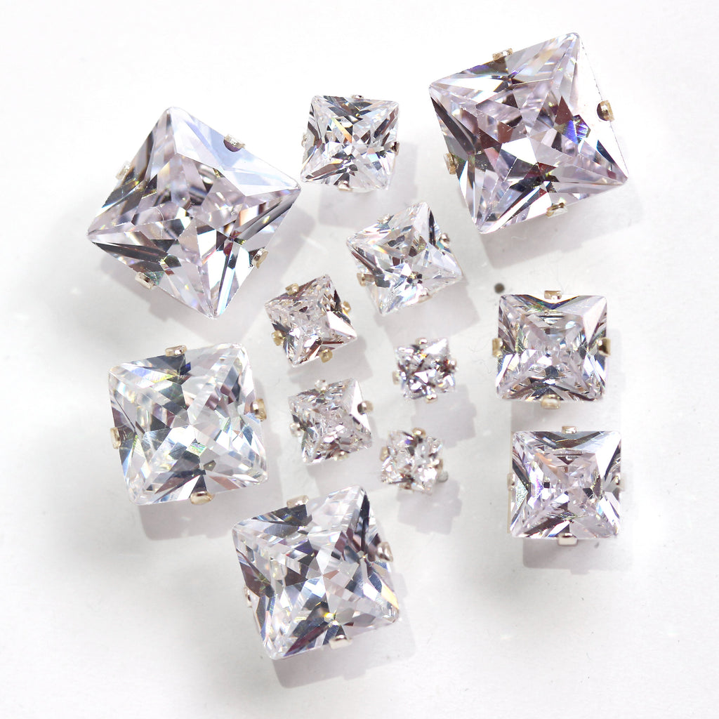 Sterling Silver Square CZ Stud Earrings
