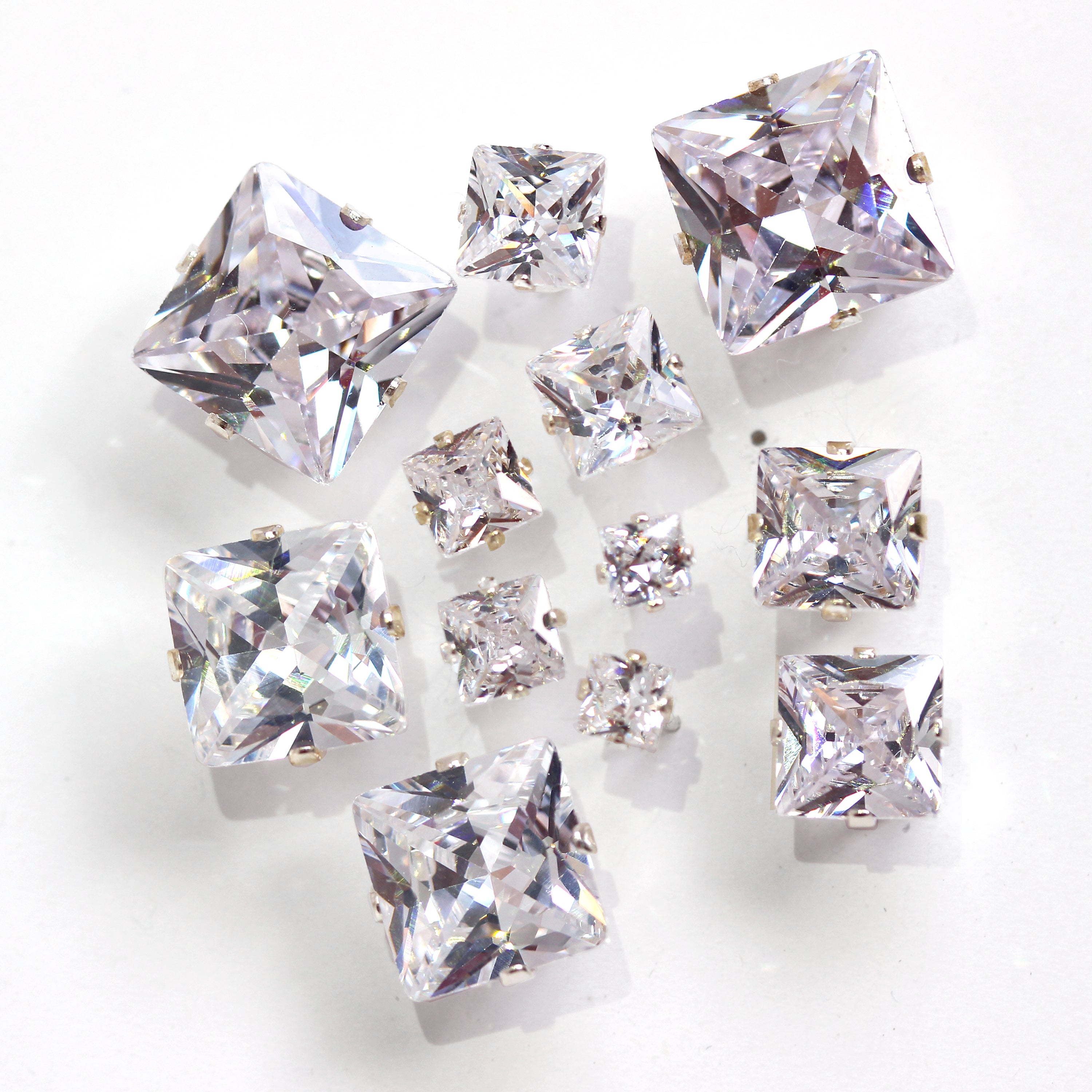 Sterling Silver Square CZ Stud Earrings