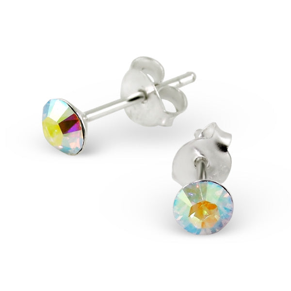 4mm Round Crystal Sterling Silver Stud Earrings