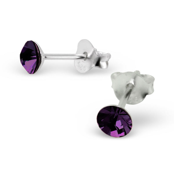 4mm Round Crystal Sterling Silver Stud Earrings