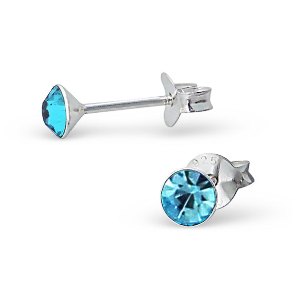4mm Round Crystal Sterling Silver Stud Earrings