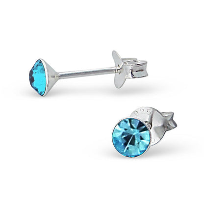 4mm Round Crystal Sterling Silver Stud Earrings