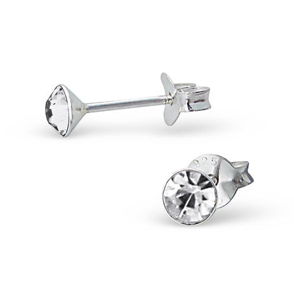 4mm Round Crystal Sterling Silver Stud Earrings