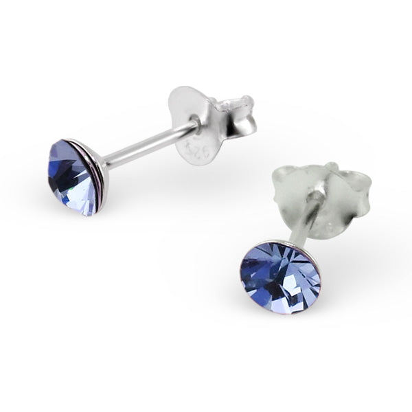 4mm Round Crystal Sterling Silver Stud Earrings