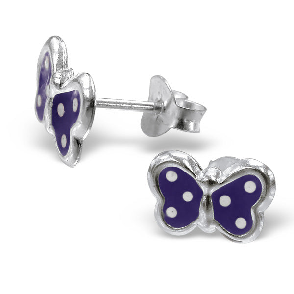Sterling Silver Purple Enamelled Butterfly Stud Earrings