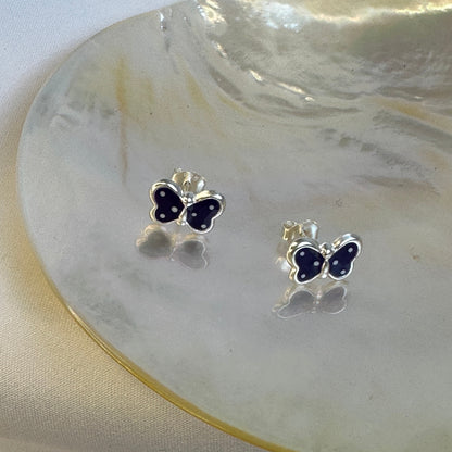 Sterling Silver Purple Enamelled Butterfly Stud Earrings