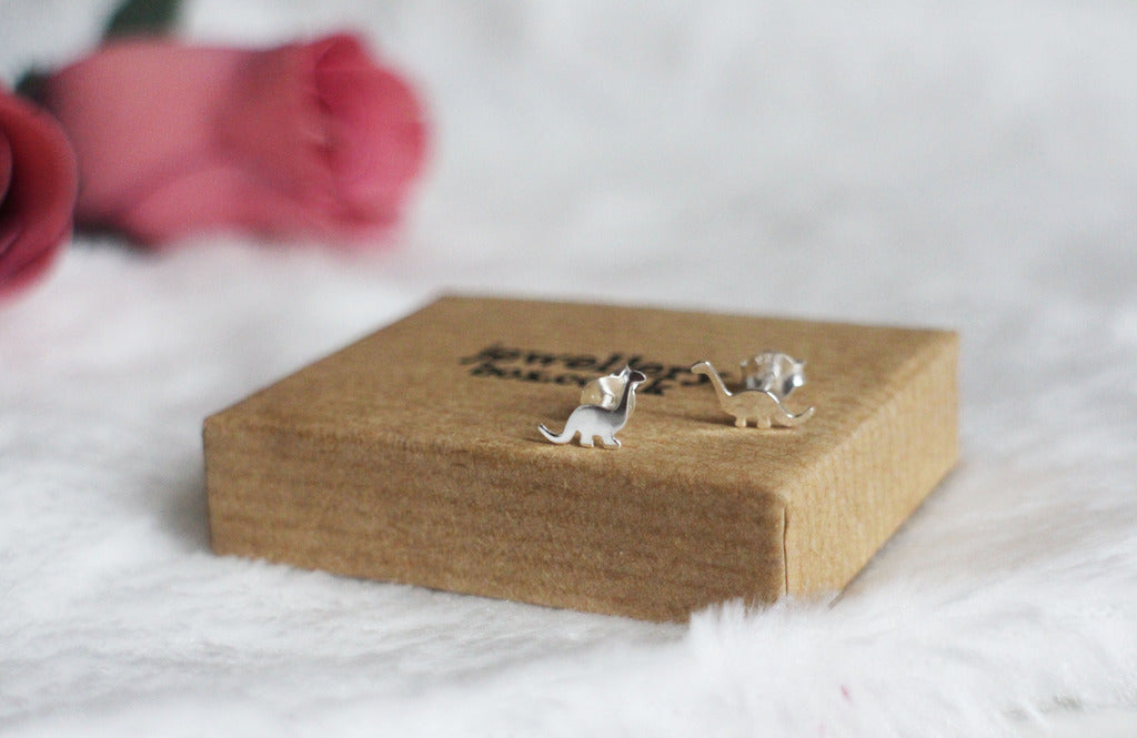 Sterling Silver Diplodocus Dinosaur Stud Earrings