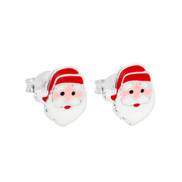 Cute Sterling Silver & Enamel Santa Claus Christmas Stud Earrings