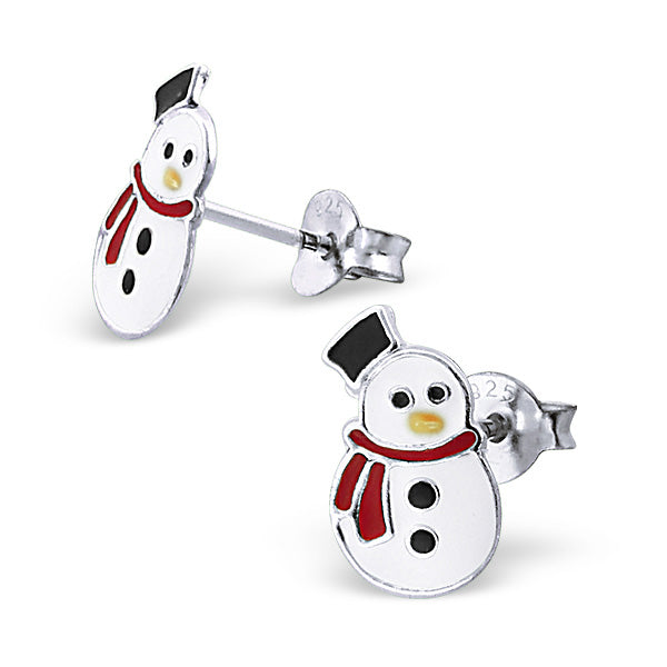 Sterling Silver & Enamel Jolly Snowman Stud Earrings