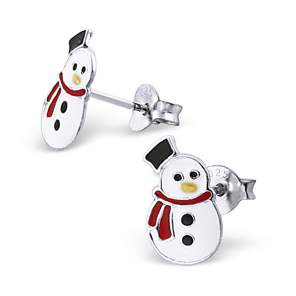 Sterling Silver & Enamel Jolly Snowman Stud Earrings