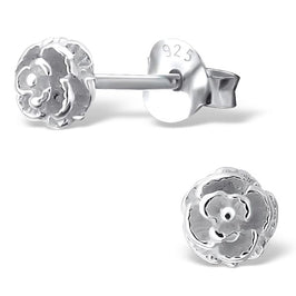 Sterling Silver 4mm Rose Flower Stud Earrings