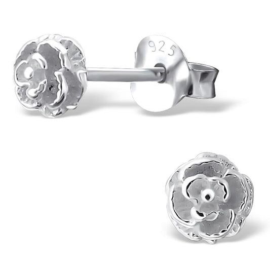 Sterling Silver 4mm Rose Flower Stud Earrings