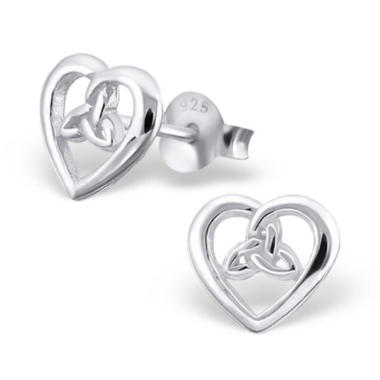 Sterling Silver Celtic Knot Open Heart Stud Earrings